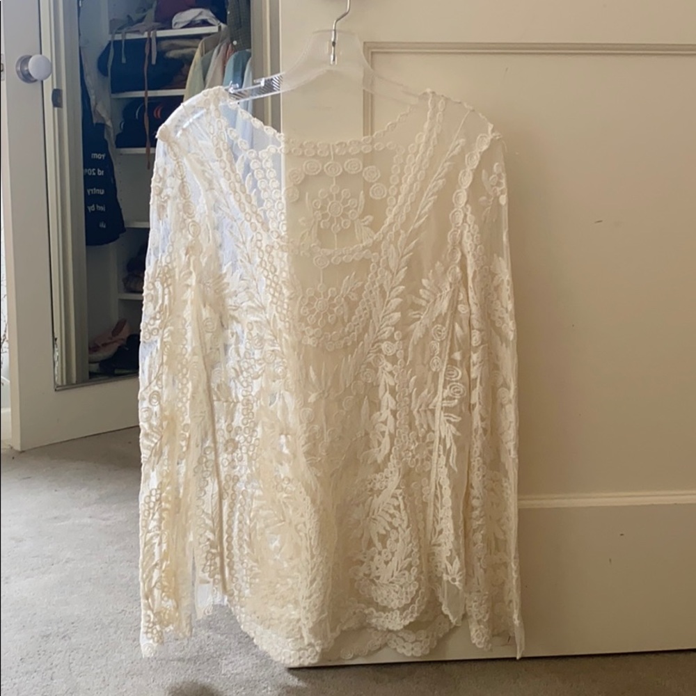Lace top, Lacey, overshirt, blouse, tunic, cream